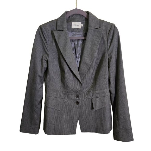 Reiss Grey Mens Suiting Fitted 2 Button Accented Waist Blazer Size 8 - Picture 1 of 6